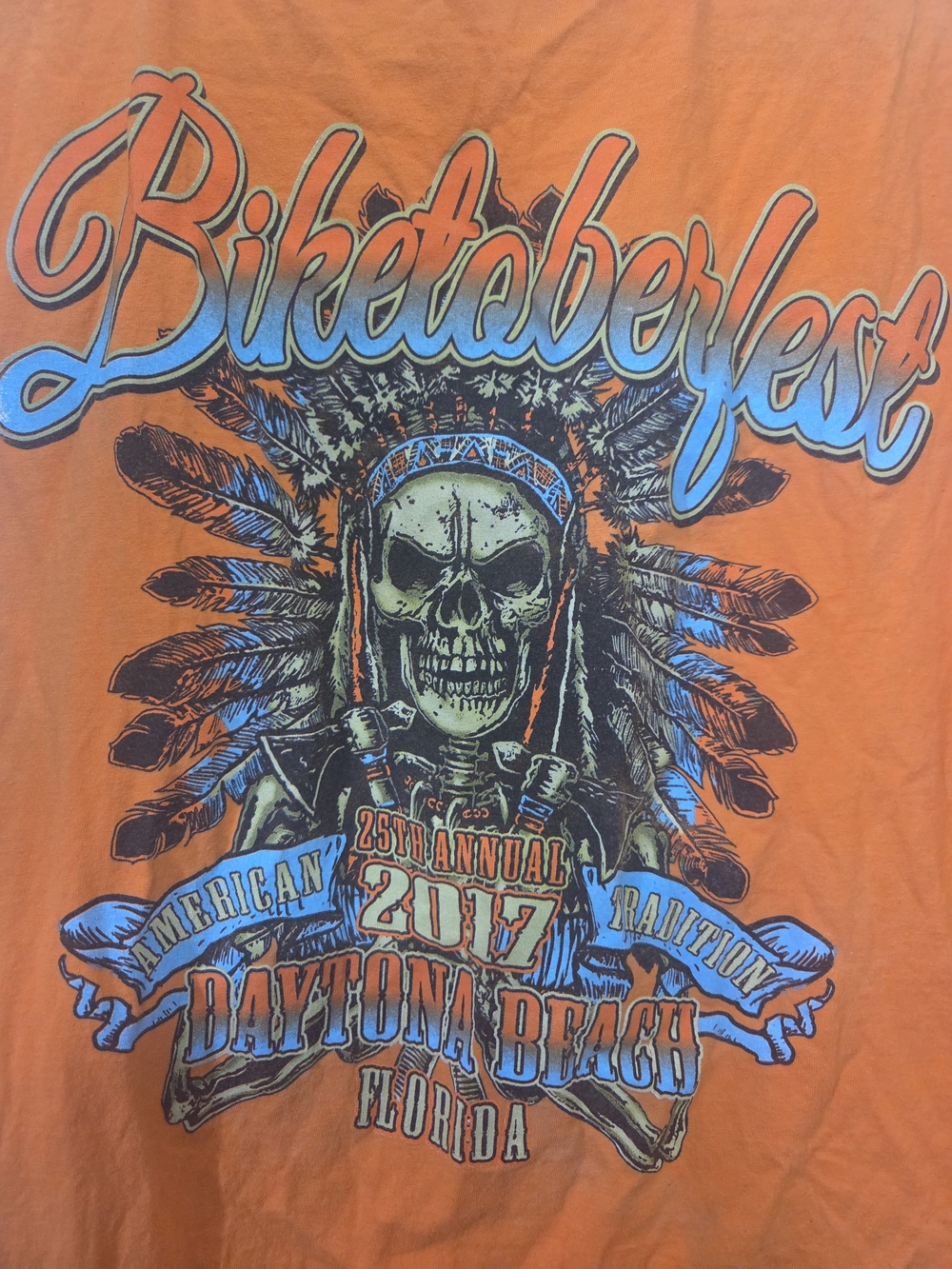 2017 Daytona Biketoberfest 25th Annual Sleeveless Shirt Mens L Orange Skull Tank